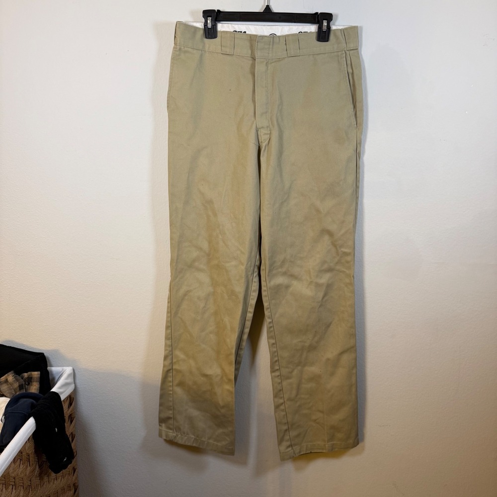 Dickies 874 Original Fit‎ Khaki Work Pants Mens 34x32 Tan Straight Leg Chinos